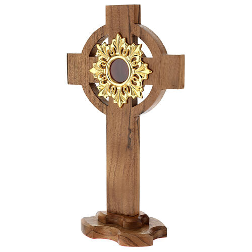 Reliquaire croix 30 cm lunule dorée chêne 2