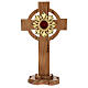 Reliquaire croix 30 cm lunule dorée chêne s1