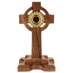 Relicário madeira carvalho cruz 20 cm luneta dourada