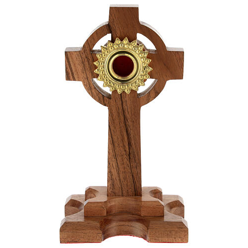 Relicário madeira carvalho cruz 20 cm luneta dourada 1