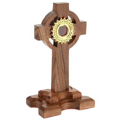 Relicário madeira carvalho cruz 20 cm luneta dourada 3