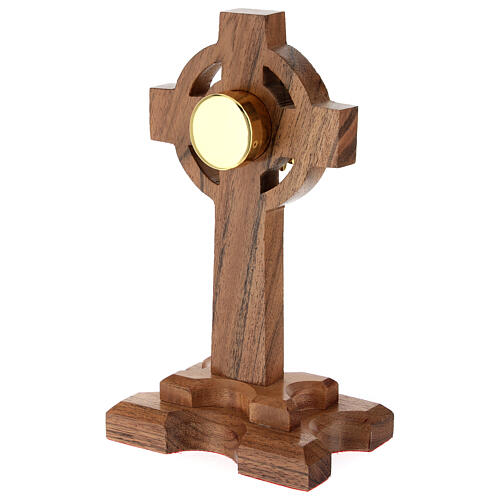 Relicário madeira carvalho cruz 20 cm luneta dourada 4
