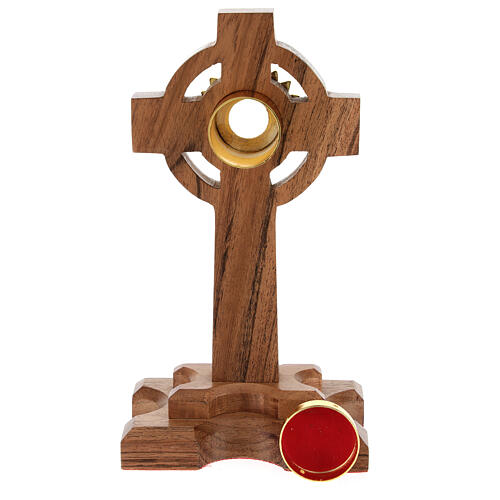 Relicário madeira carvalho cruz 20 cm luneta dourada 5