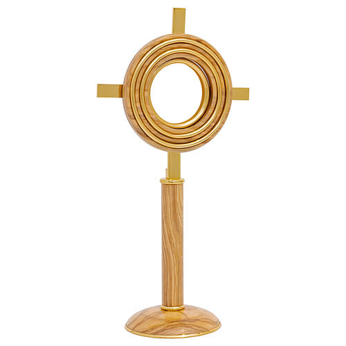 Monstrance in olive wood 35 cm with 24kt gold finish 1