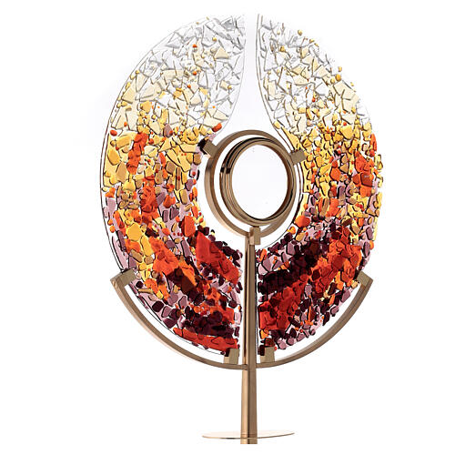 Brass and glass monstrance 70 cm with 24kt gold and silver finish 4