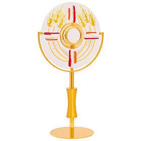 Glass and brass monstrance, 55 cm, silver and 24-karat gold finish