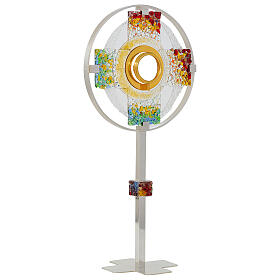 Monstrance 70 cm brass and glass with 24 kt gold and silver finish