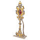 Baroque reliquary, bicoloured brass, red display case, wood frame, 44 cm s4