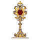 Reliquaire laiton bicolore baroque lunule rouge cadre bois 44 cm s1