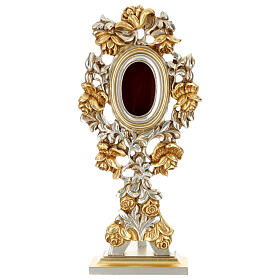 Bicolour reliquary with roses, gold leaf, carved wood, 45 cm