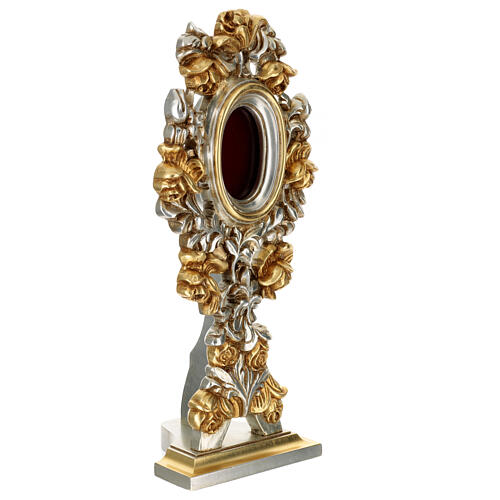 Bicolour reliquary with roses, gold leaf, carved wood, 45 cm 3