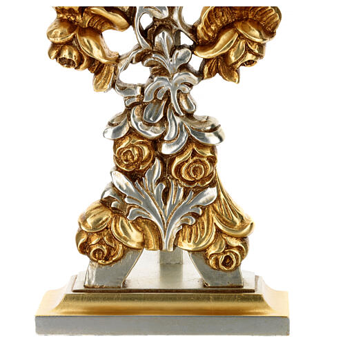 Ostensorio bicolor rosas hoja oro madera tallada 45 cm 4