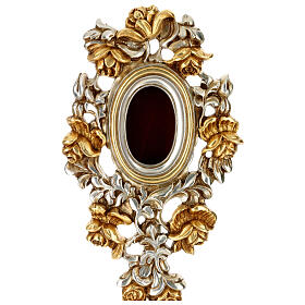 Reliquary two-colored rose gold leaf carved wood 45 cm