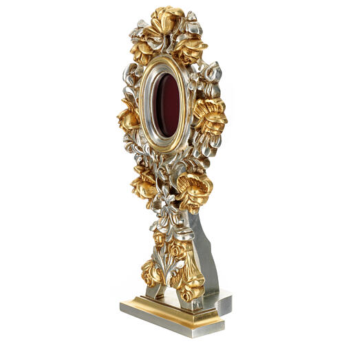 Reliquary two-colored rose gold leaf carved wood 45 cm 6