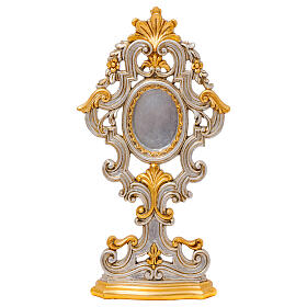 Reliquaire cadre baroque lunule ovale bois sculpté feuille d'or 49 cm