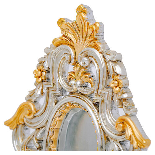 Reliquaire cadre baroque lunule ovale bois sculpté feuille d'or 49 cm 4
