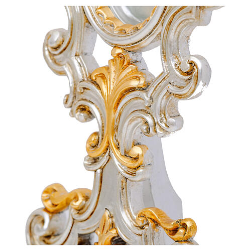 Reliquaire cadre baroque lunule ovale bois sculpté feuille d'or 49 cm 6