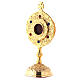 Reliquary with circular base, gold plated brass, colourful stones, h 15 cm s2