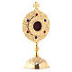 Reliquary with circular base, gold plated brass, colourful stones, h 15 cm s3
