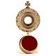 Reliquary with circular base, gold plated brass, colourful stones, h 15 cm s5
