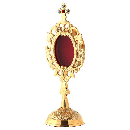 Reliquary with circular base, h 18 cm, gold plated brass 2