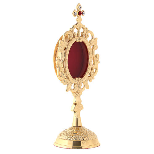 Reliquary with circular base, h 18 cm, gold plated brass 3