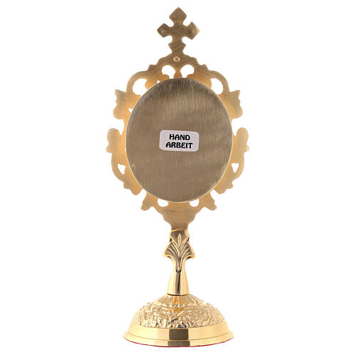Reliquary with circular base, h 18 cm, gold plated brass 4