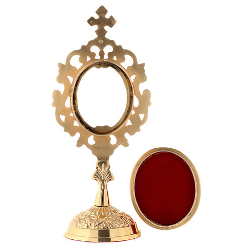 Reliquary with circular base, h 18 cm, gold plated brass 5