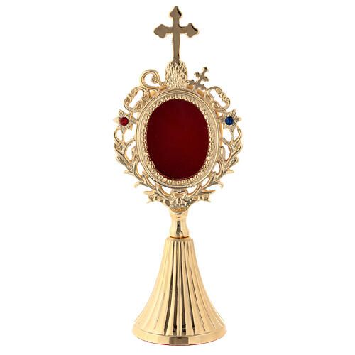 Reliquary with channelled base, h 21 cm, gold plated brass 1