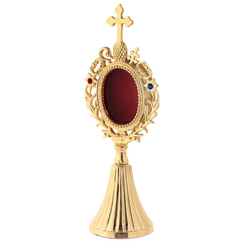 Reliquary with channelled base, h 21 cm, gold plated brass 2