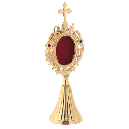 Reliquary with channelled base, h 21 cm, gold plated brass 3
