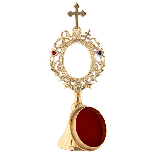 Reliquary with channelled base, h 21 cm, gold plated brass 4