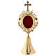 Reliquary with channelled base, h 21 cm, gold plated brass s1