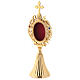 Reliquary with channelled base, h 21 cm, gold plated brass s2
