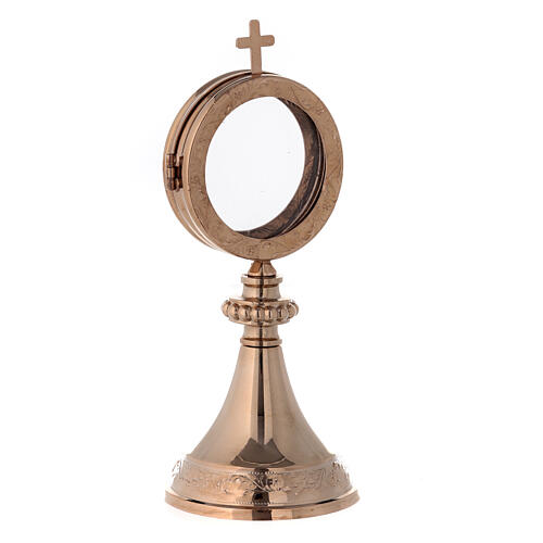 Gold plated brass monstrance with flower pattern 3 in diameter 5