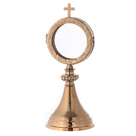 Gold plated brass monstrance with ear of wheat pattern 3.3 inches diameter