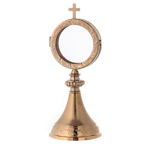 Gold plated brass monstrance with ear of wheat pattern 3.3 inches diameter 1