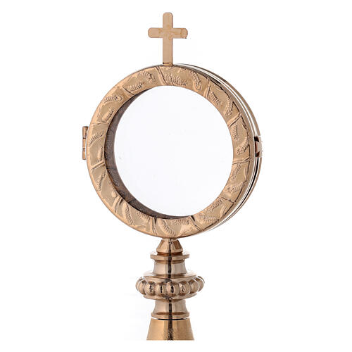 Gold plated brass monstrance with ear of wheat pattern 3.3 inches diameter 2