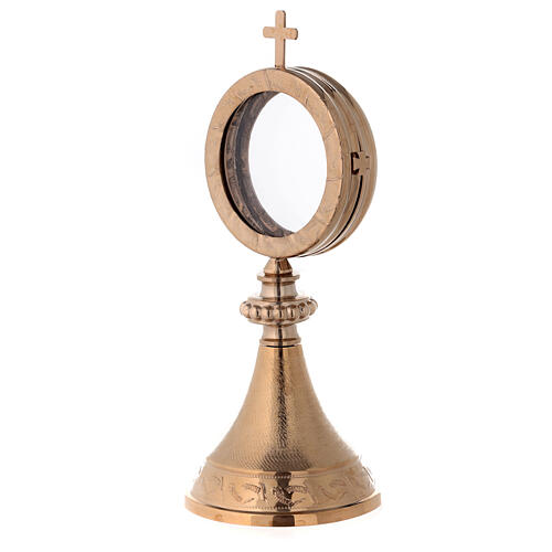 Gold plated brass monstrance with ear of wheat pattern 3.3 inches diameter 3