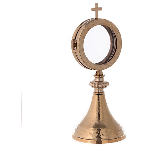 Gold plated brass monstrance with ear of wheat pattern 3.3 inches diameter 5