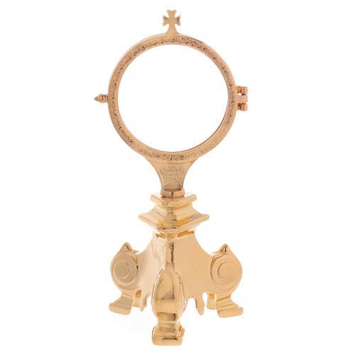 Monstrance of polished gold plated brass, 3 in 4