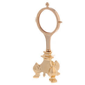 Monstrance with three-legged base, gold plated brass, 3 in