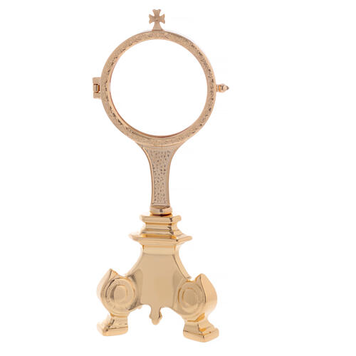 Monstrance with three-legged base, gold plated brass, 3 in 1