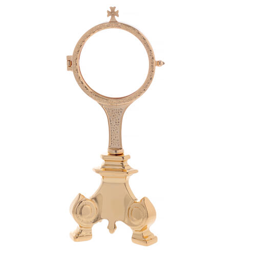 Golden brass monstrance with three leg support base 7 cm 1