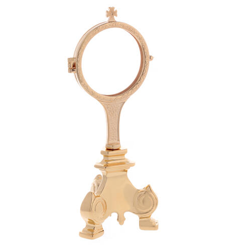 Golden brass monstrance with three leg support base 7 cm 3