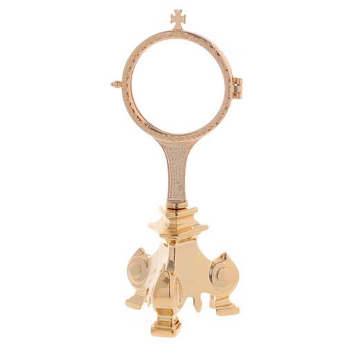 Golden brass monstrance with three leg support base 7 cm 4