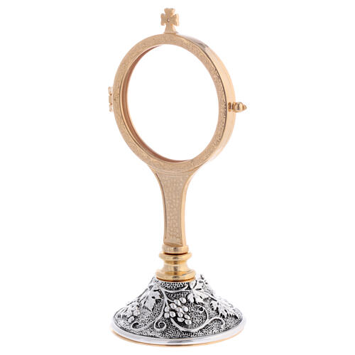 Monstrance with grape pattern, bicoloured brass, 3 in 2