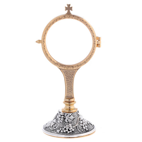 Monstrance with grape pattern, bicoloured brass, 3 in 4