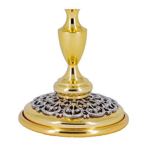 Reliquary with filigree four-leaf clovers, gold and silver finish, h 5 in 3