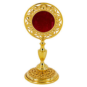 Reliquary with filigree four-leaf clovers, gold finish, h 5 in